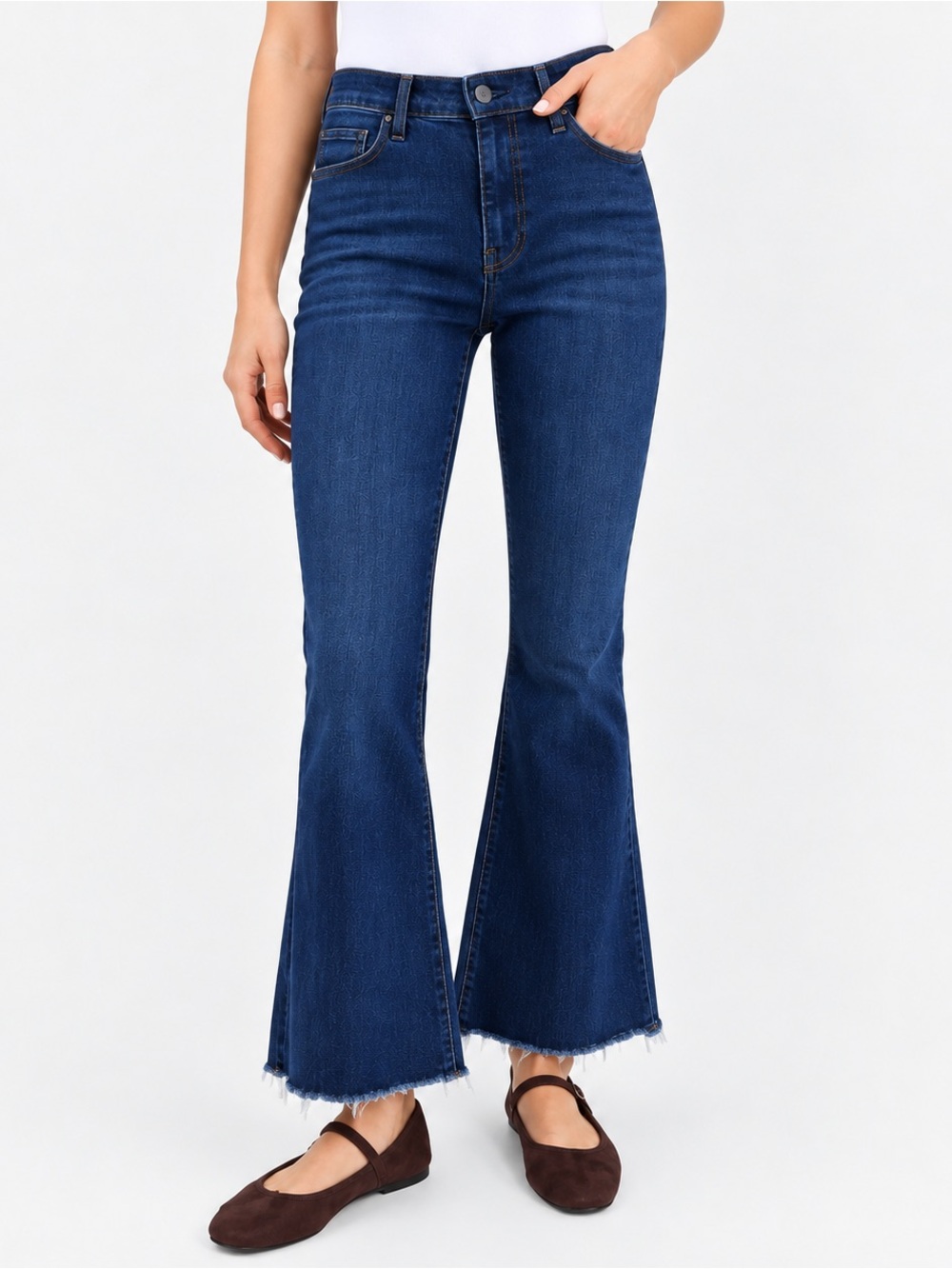 Mother The Weekender Fray Jeans Blue Dark Wash Flare Raw Hem USA Women's 31